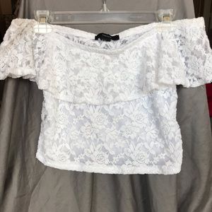 White Lace Off the Shoulder Crop Top